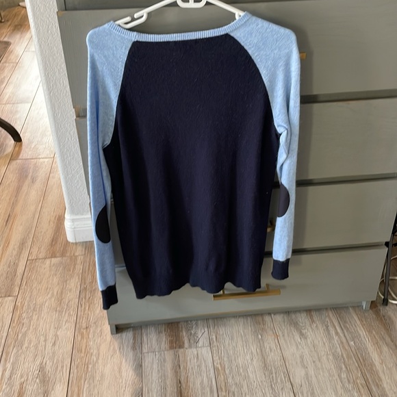 J CREW light blue and navy blue side button crew neck wool sweater size small - Picture 2 of 6